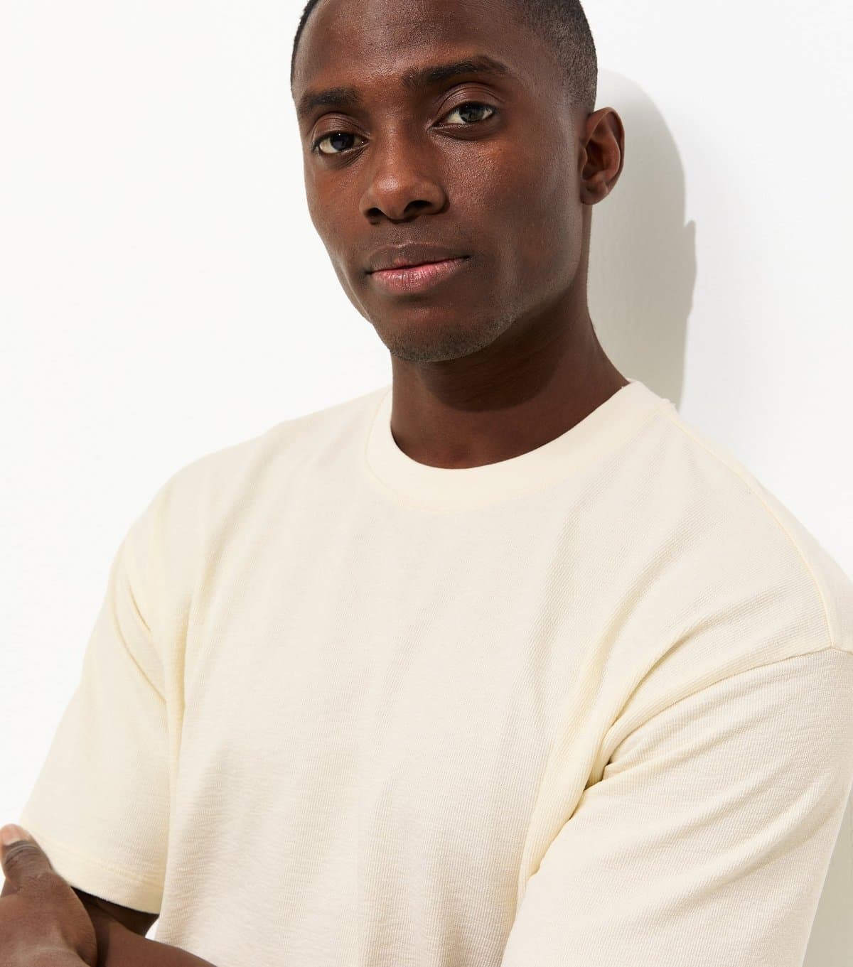 New Look Men's Off White Oversized Fit Soft Textured T-Shirt New Look