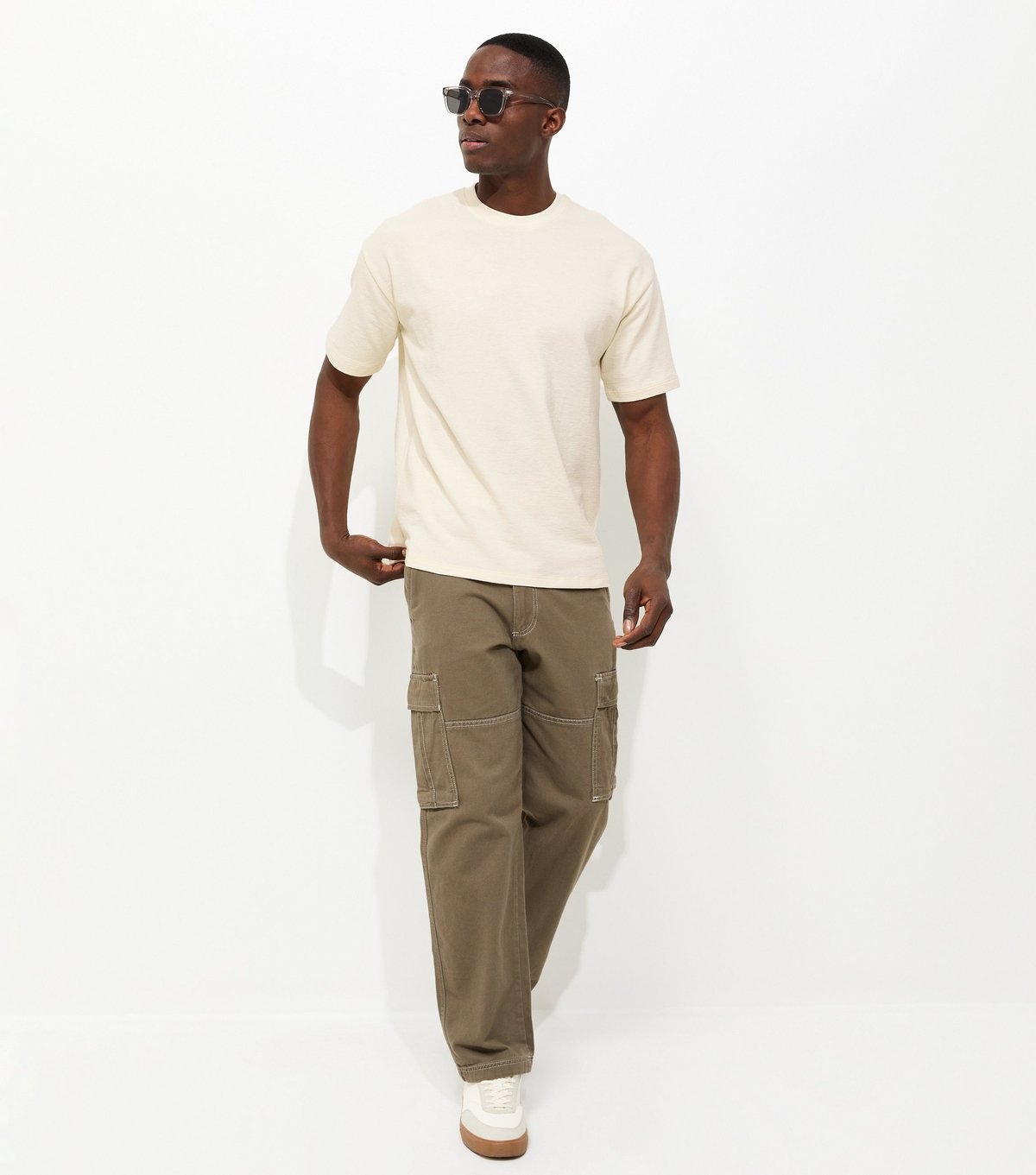 New Look Men's Off White Oversized Fit Soft Textured T-Shirt New Look - 3