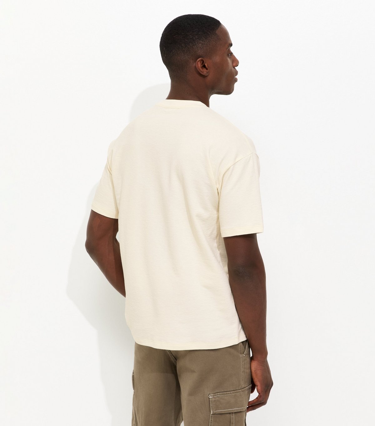 New Look Men's Off White Oversized Fit Soft Textured T-Shirt New Look - 4