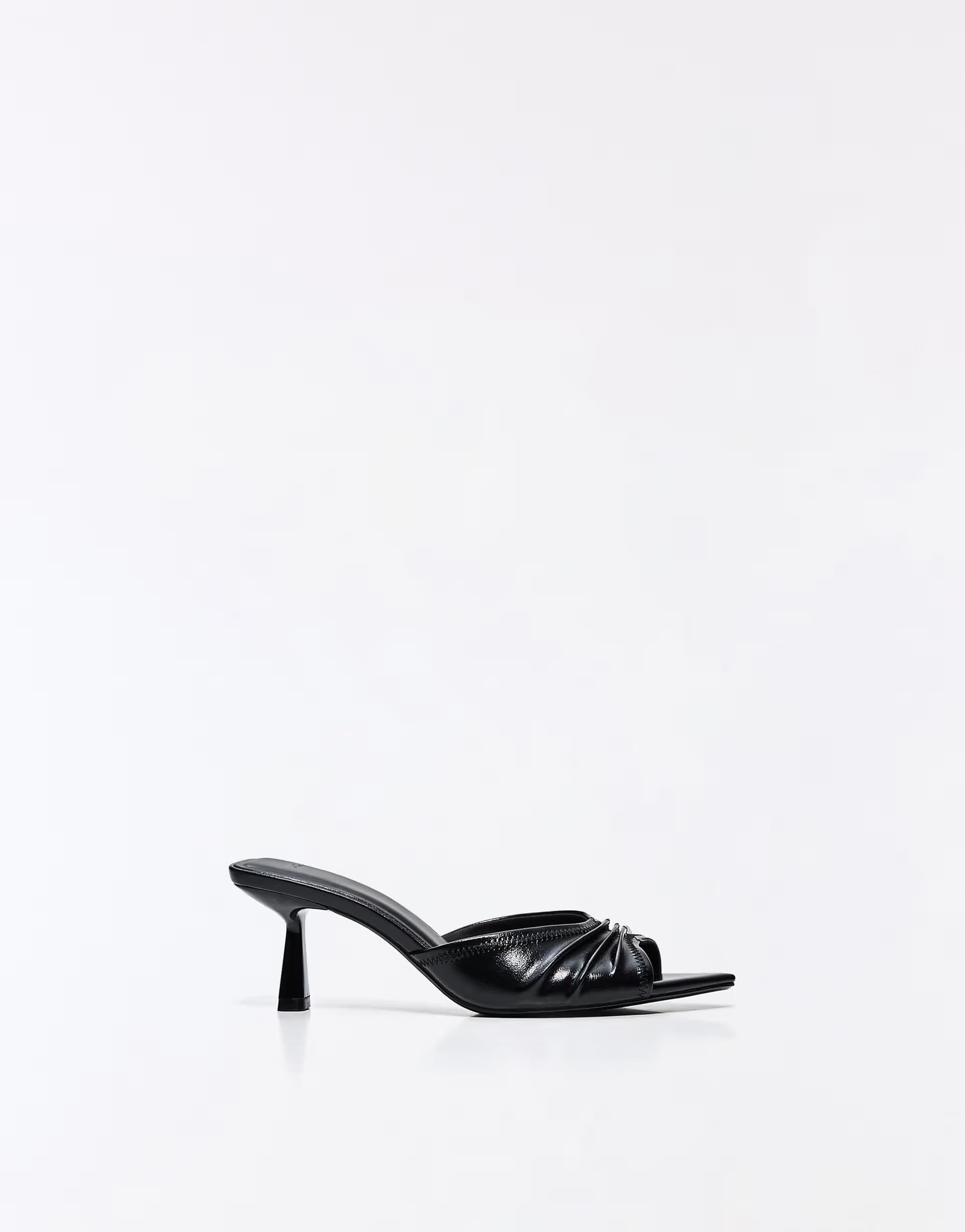 ASOS Bershka Heeled mule with ruched detail in black