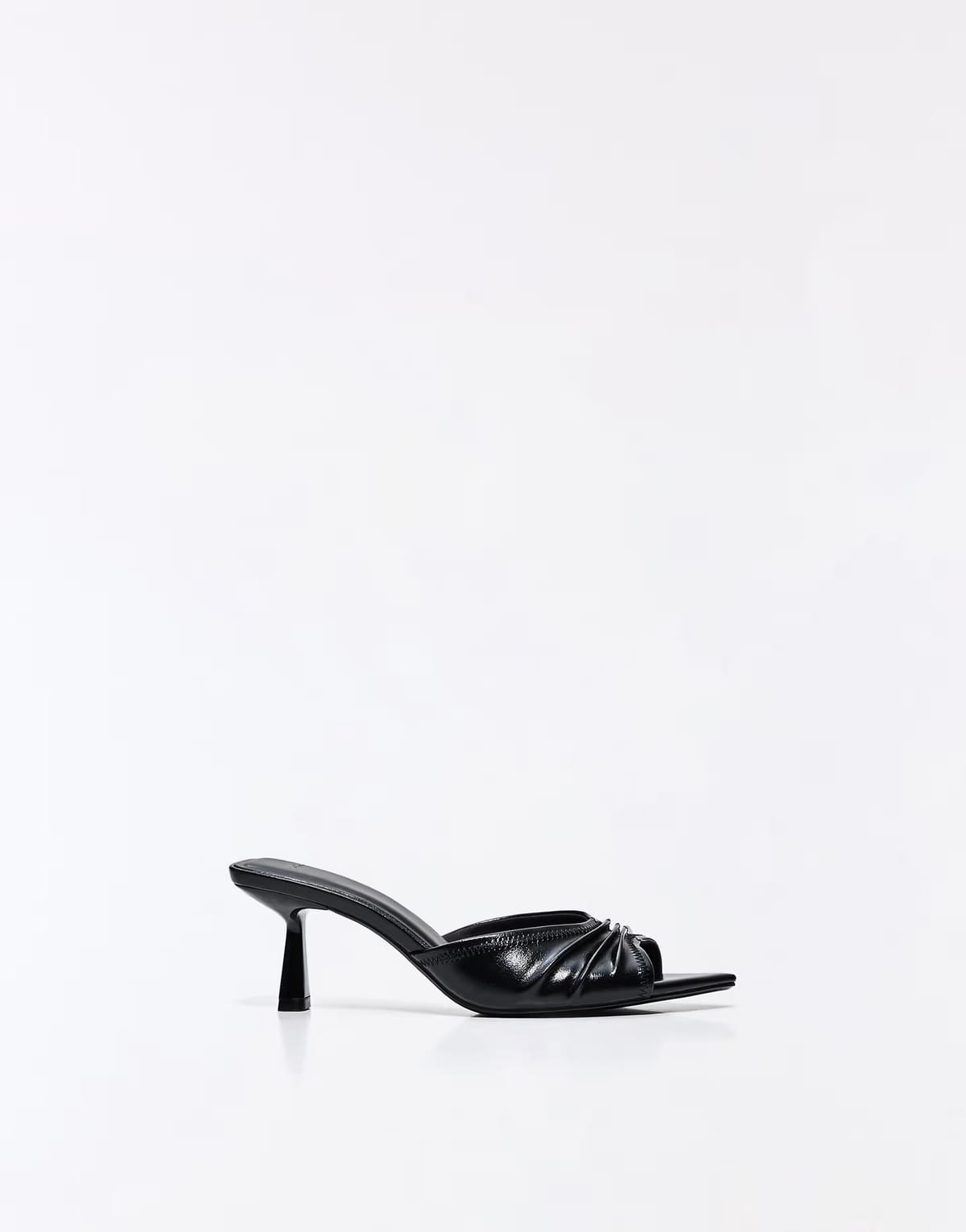 ASOS Bershka Heeled mule with ruched detail in black - 1