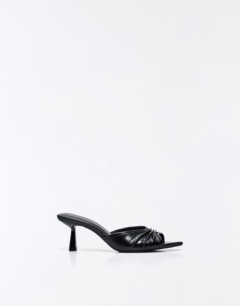 ASOS Bershka Heeled mule with ruched detail in black - 1
