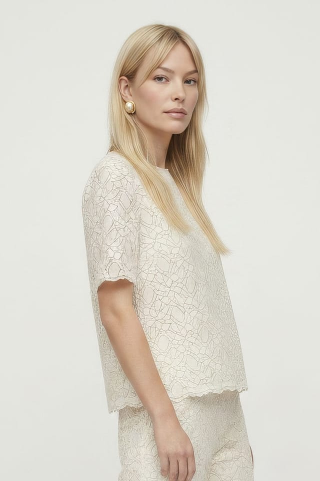 Lily and Lionel Lily and Lionel Women's Calippo Lace Short Sleeve Top in Ivory - 2