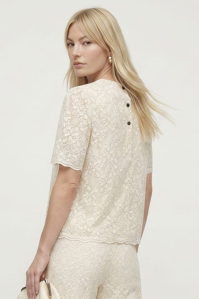 Lily and Lionel Lily and Lionel Women's Calippo Lace Short Sleeve Top in Ivory - 3