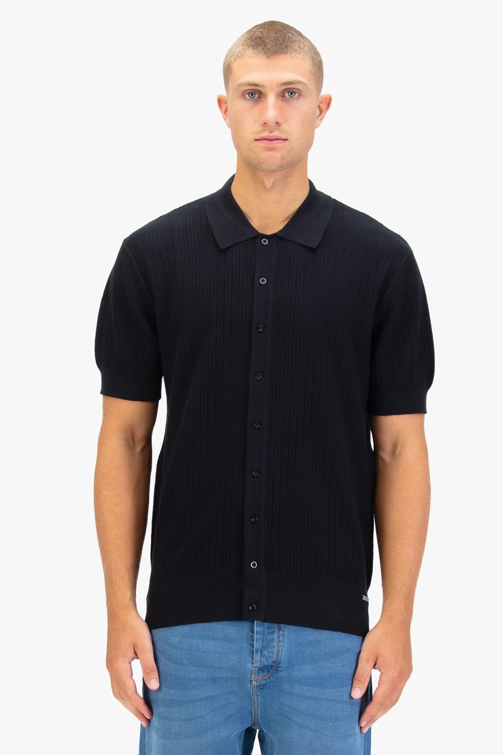 Luke 1977 Luke 1977 Men's Dalwood Button Through Knitted Polo in Black - 1