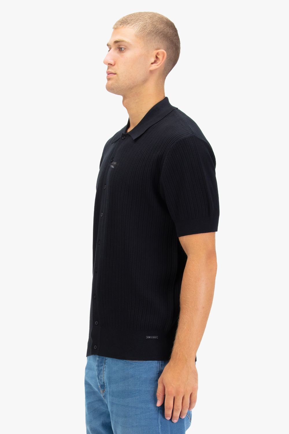 Luke 1977 Luke 1977 Men's Dalwood Button Through Knitted Polo in Black - 3