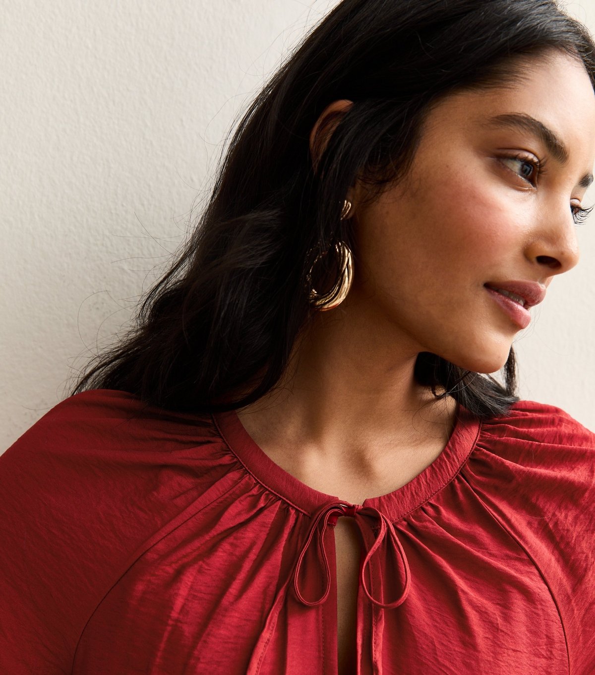 New Look Women's Red Tie Neck Tiered Mini Dress New Look - 3