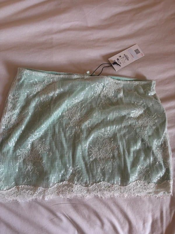 Bershka Bershka sequin lace mini skirt light green