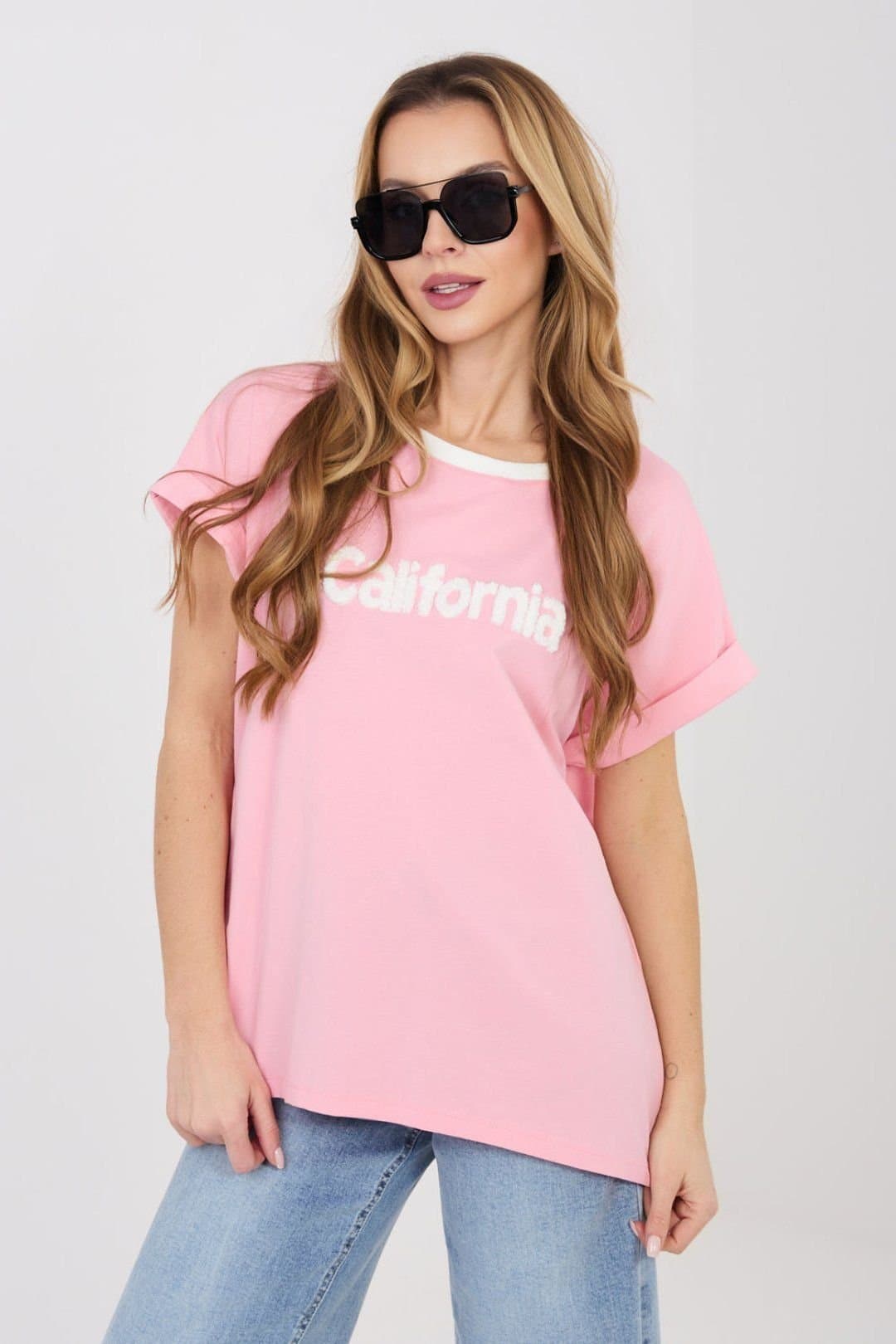 Love Lace Love Lace Pink Cotton Blouse with Contrast Neckline