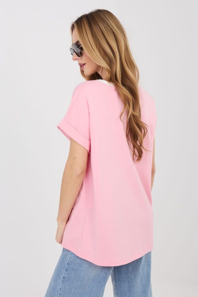 Love Lace Love Lace Women's Everyday Cotton Blouse with Contrast Neckline in Pink - 3