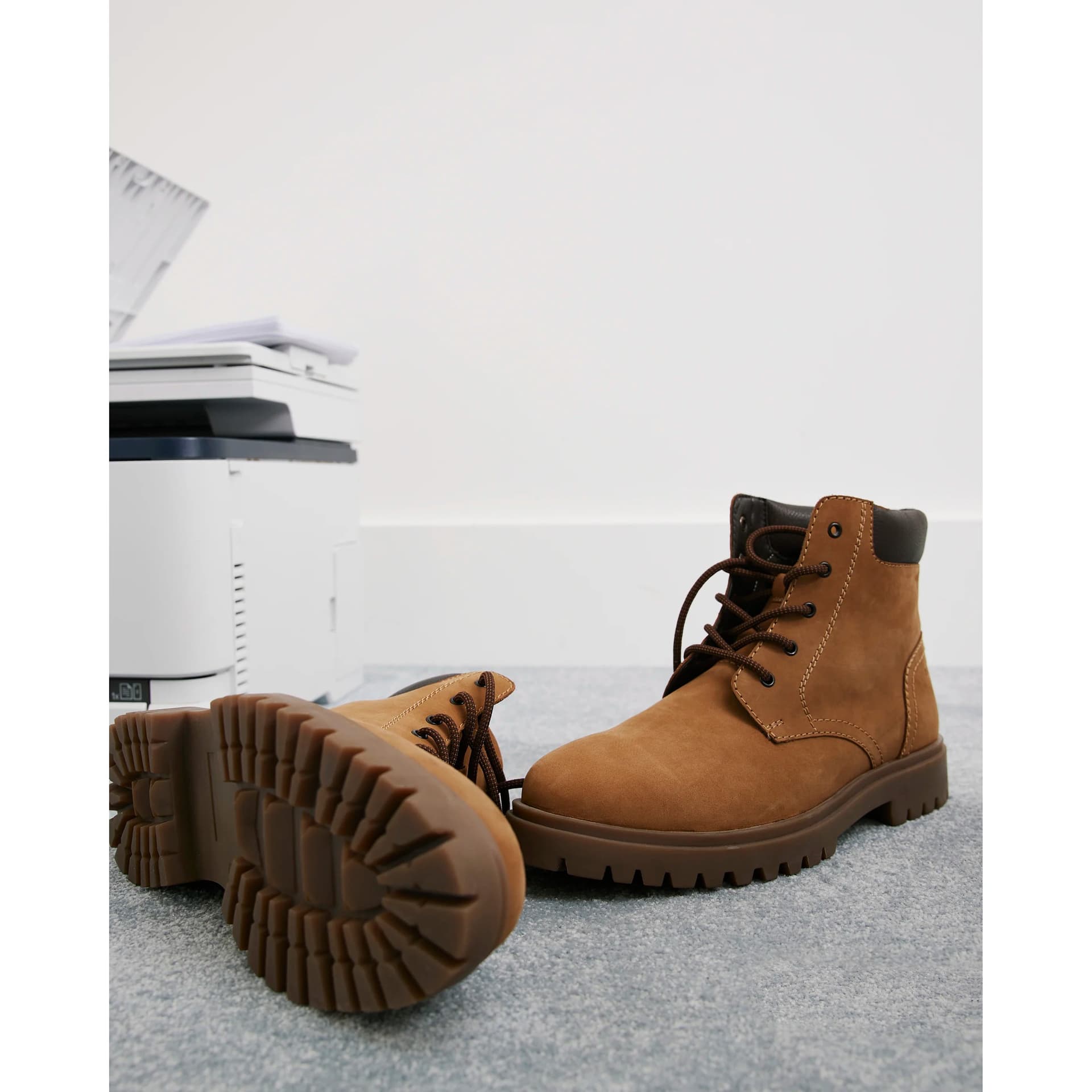 River Island Mens River Island Brown Nubuck Leather Lace Up Boots