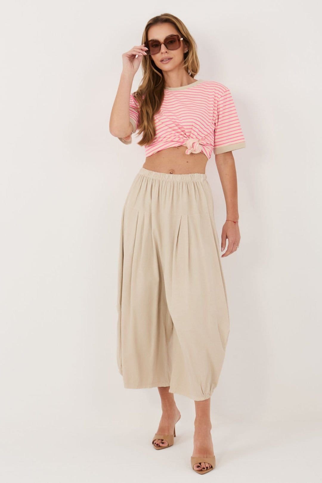 Love Lace Beige Italian Cotton Corduroy Aladdin Pants High Waist