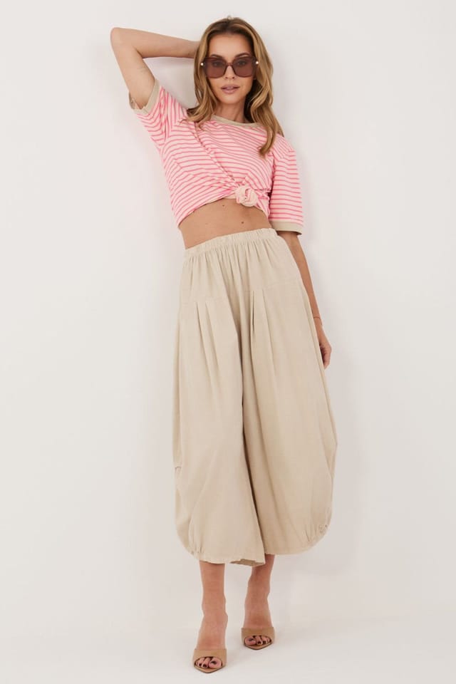 Love Lace Love Lace Women's Italian Cotton Corduroy Aladdin Pants High Waist in Beige - 2