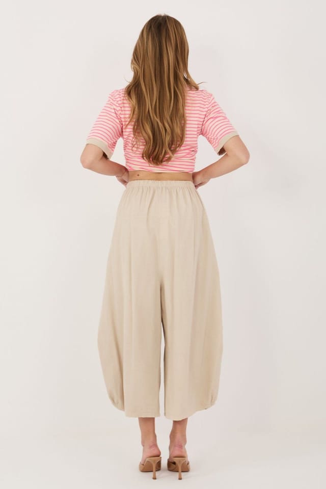 Love Lace Love Lace Women's Italian Cotton Corduroy Aladdin Pants High Waist in Beige - 3