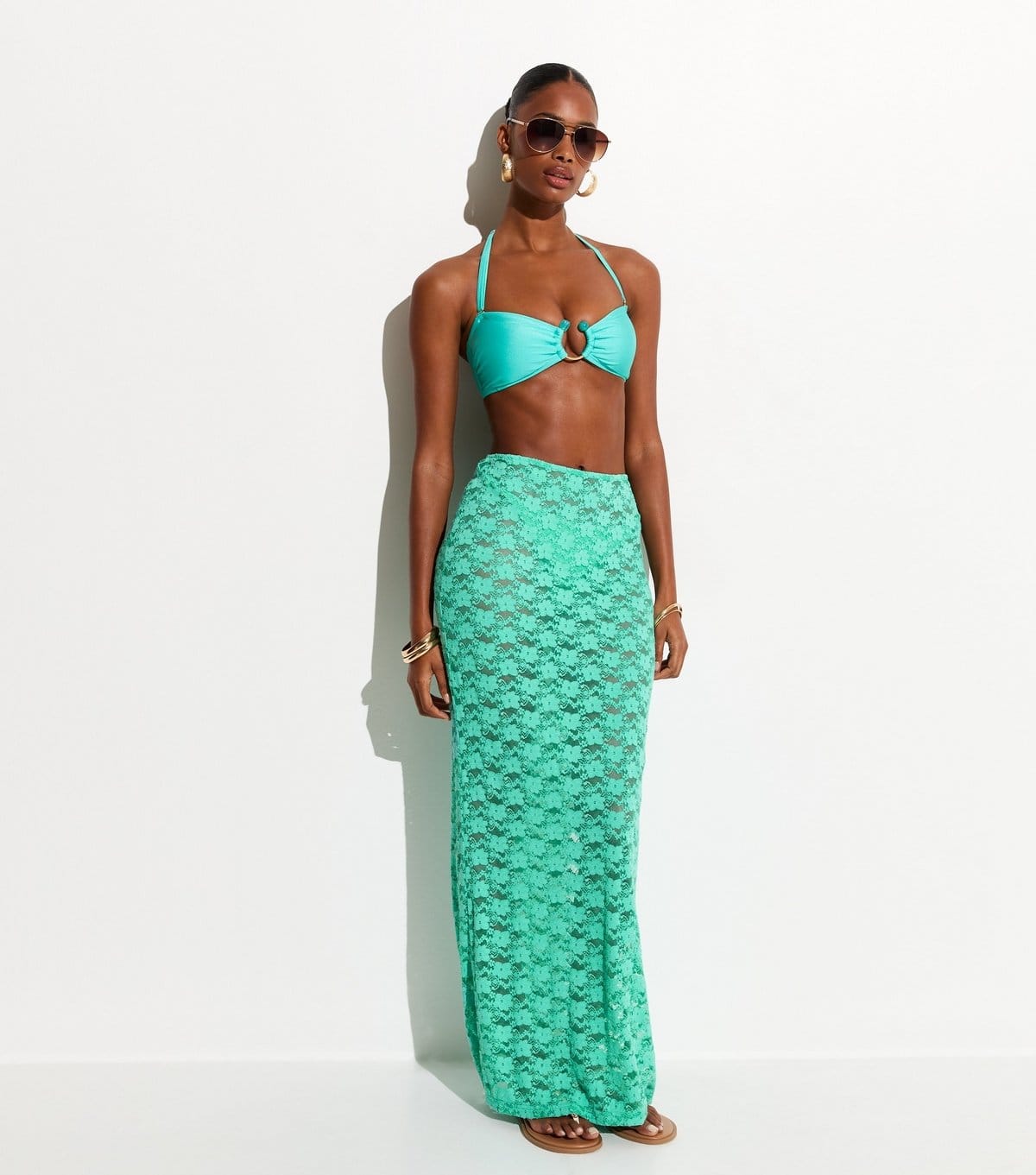 New Look Women's Turquoise Lace Column Beach Maxi Skirt New Look - 1
