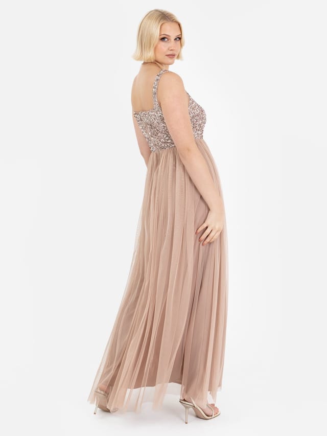 Maya Deluxe Maya Deluxe Women's Embellished Strappy Maxi Dress in Taupe - 3