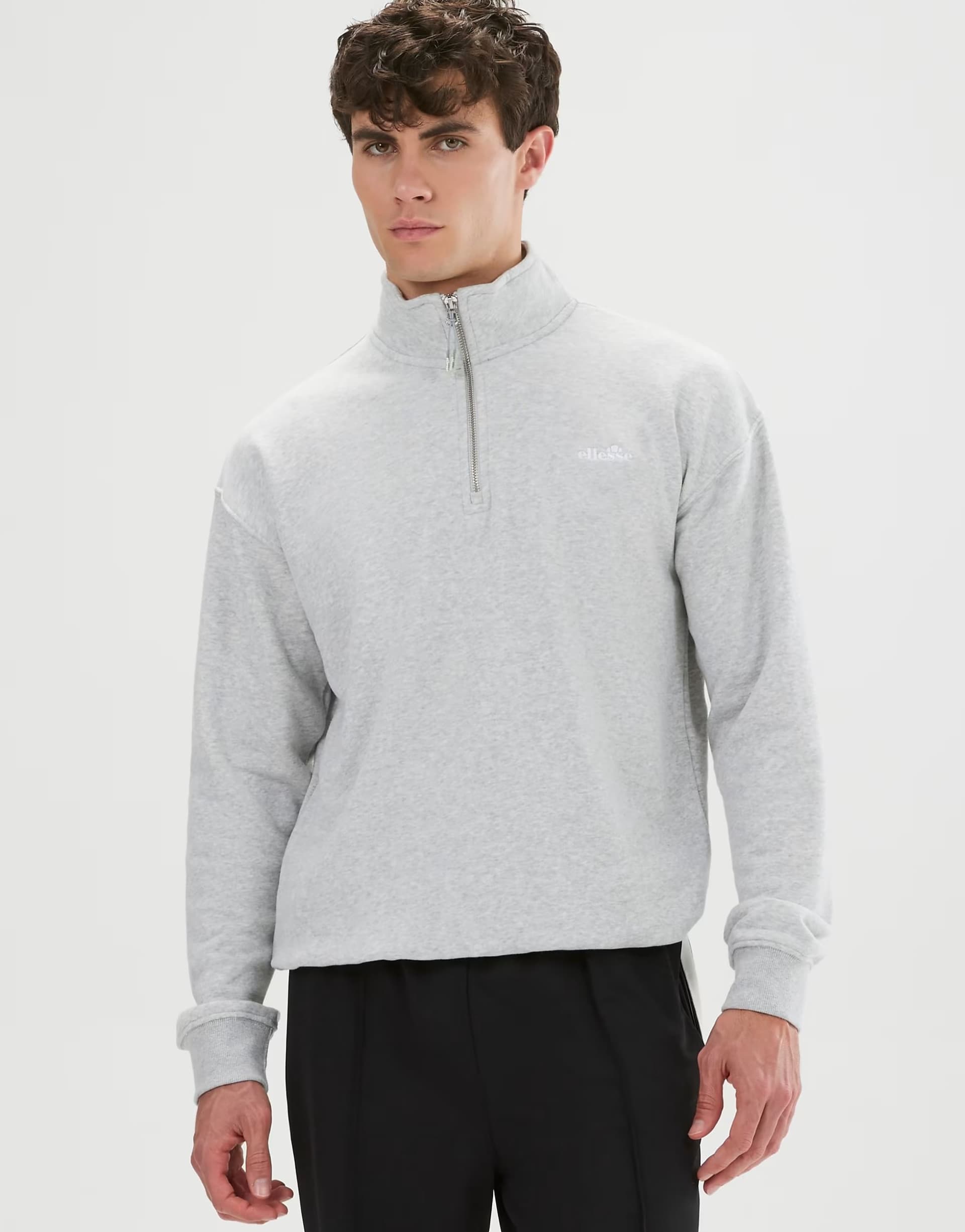 ASOS Ellesse Arivalo 1/4 Zip Top in Light Grey Marl