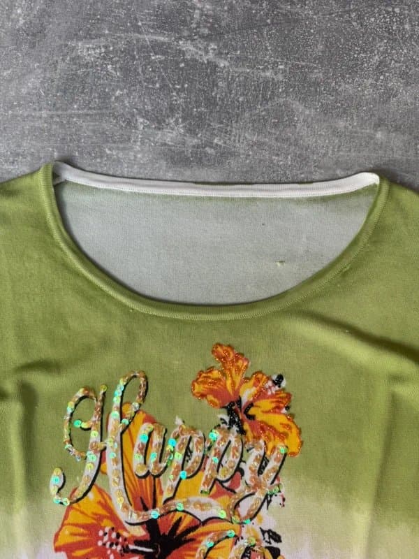 y2k y2k pink and green multi graphic sequin embellished long sleeve top