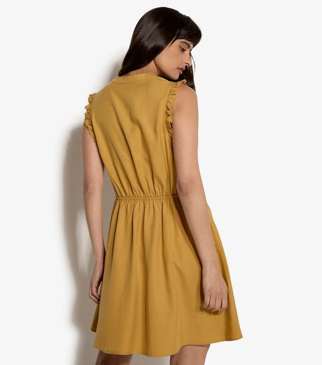 Apricot Women's Dark Yellow Ruffle Trim Button Mini Dress Apricot New Look - 2