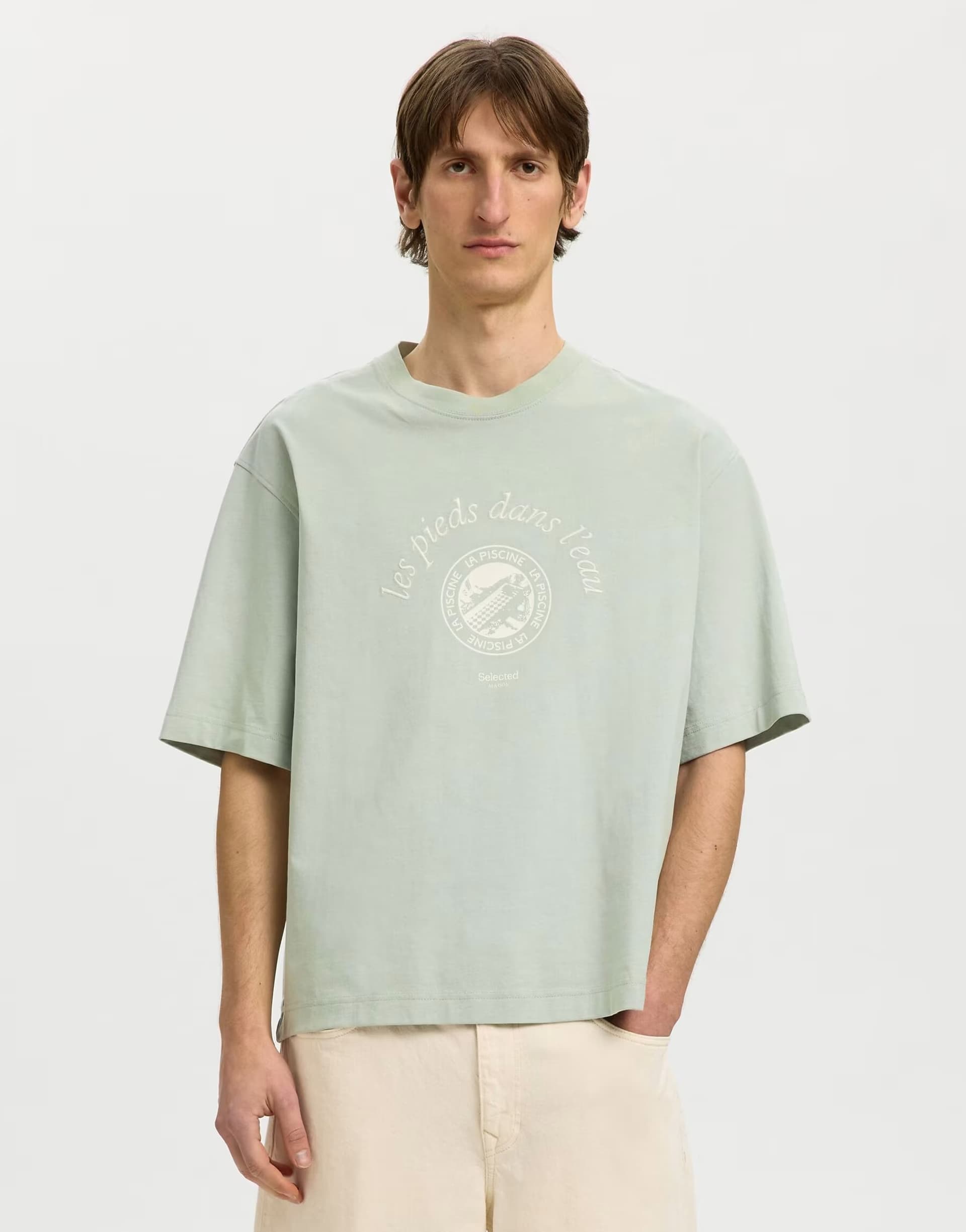 ASOS Selected T-shirt in aqua gray