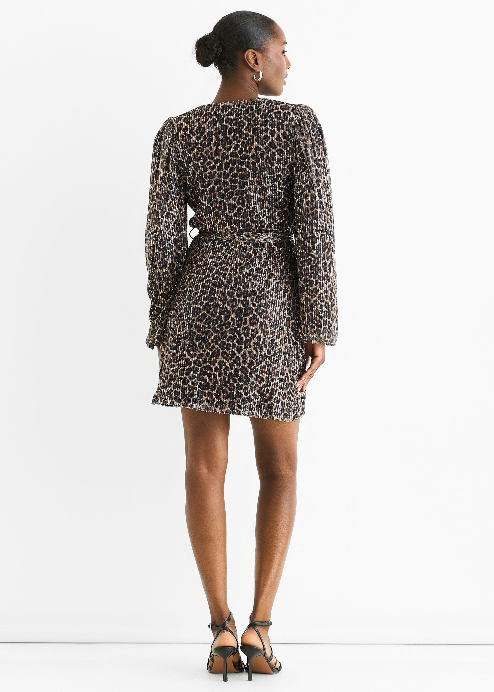 Gini London Gini London Women's Black Animal Sequin Wrap Elasticated Wasit Mini Dress - 4