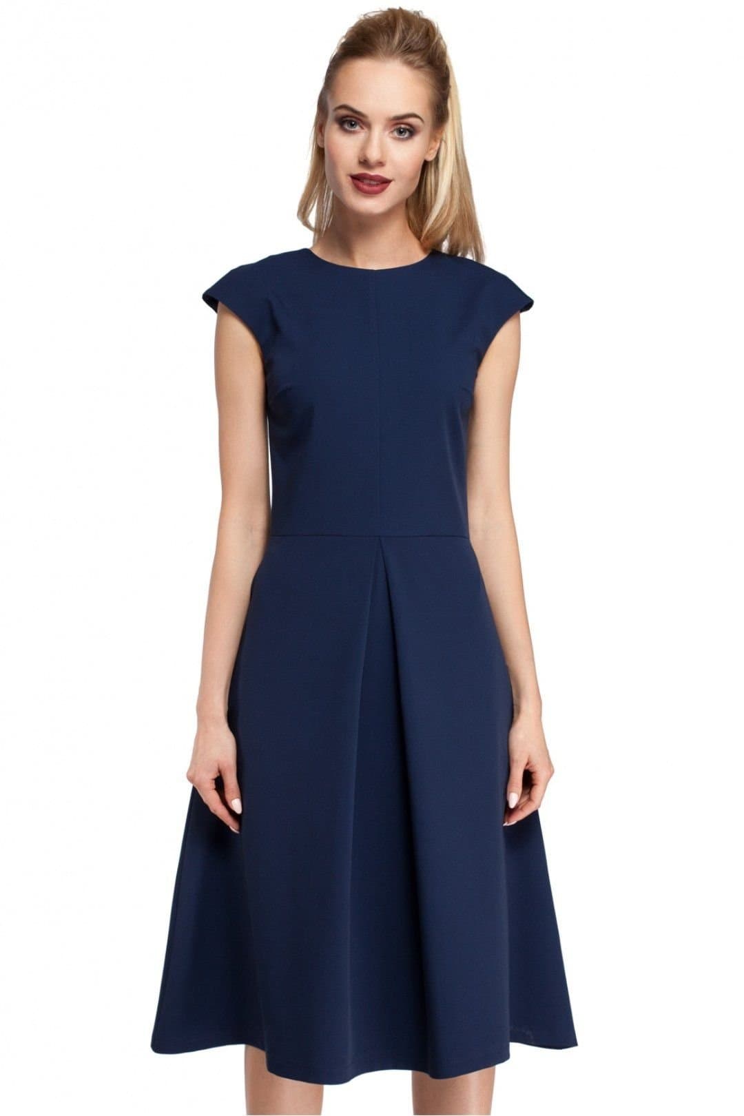 Love Lace Love Lace Women's Classic Midi Dress with Trapeze Pleat Detail in Navy
