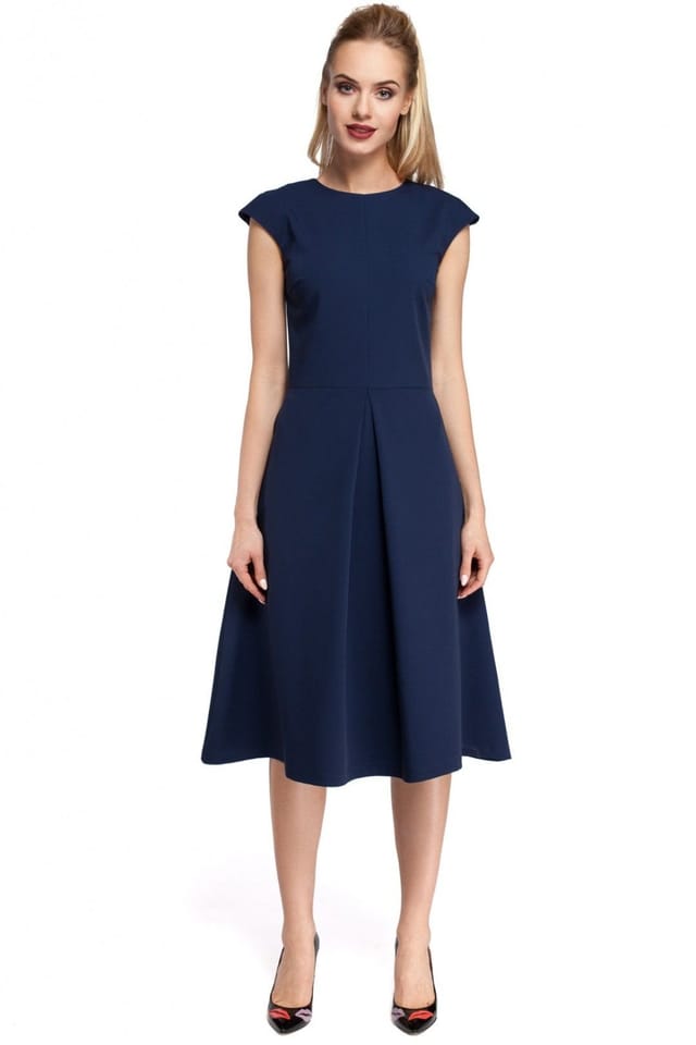 Love Lace Love Lace Women's Classic Midi Dress with Trapeze Pleat Detail in Navy - 2