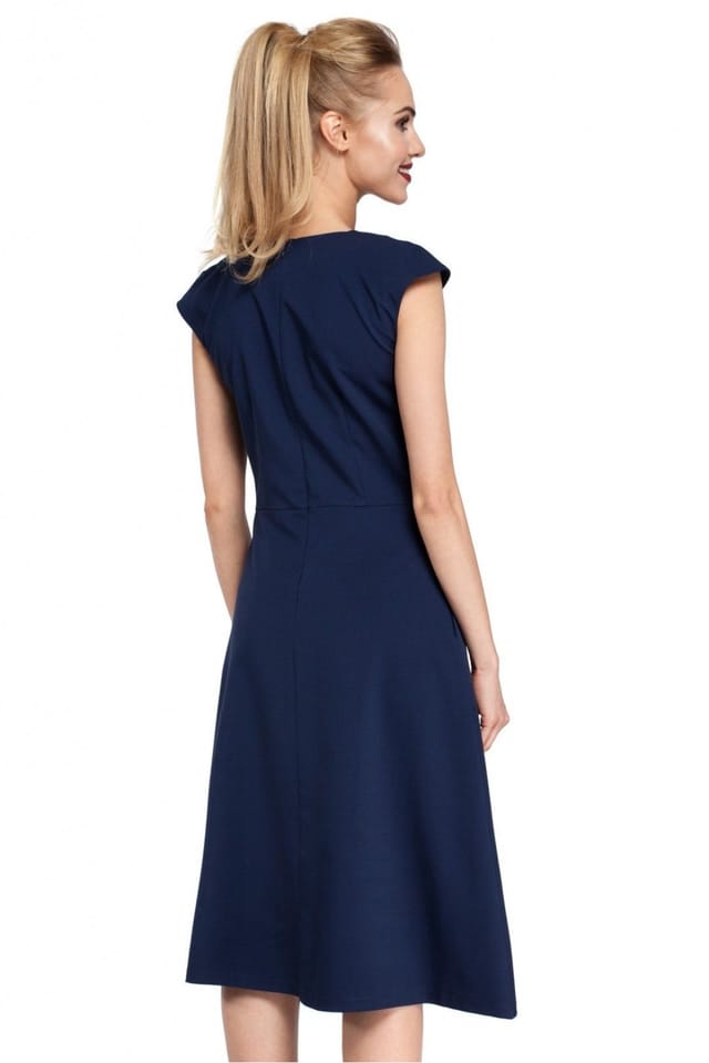 Love Lace Love Lace Women's Classic Midi Dress with Trapeze Pleat Detail in Navy - 3