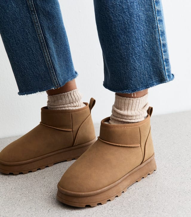 New Look Women's Tan Faux Suede Lined Ankle Boots Vegan New Look - 3