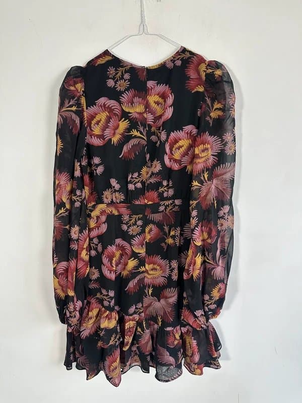 Ted Baker Ted baker 10 boho dress chiffon short folk black pink red floral £165 new