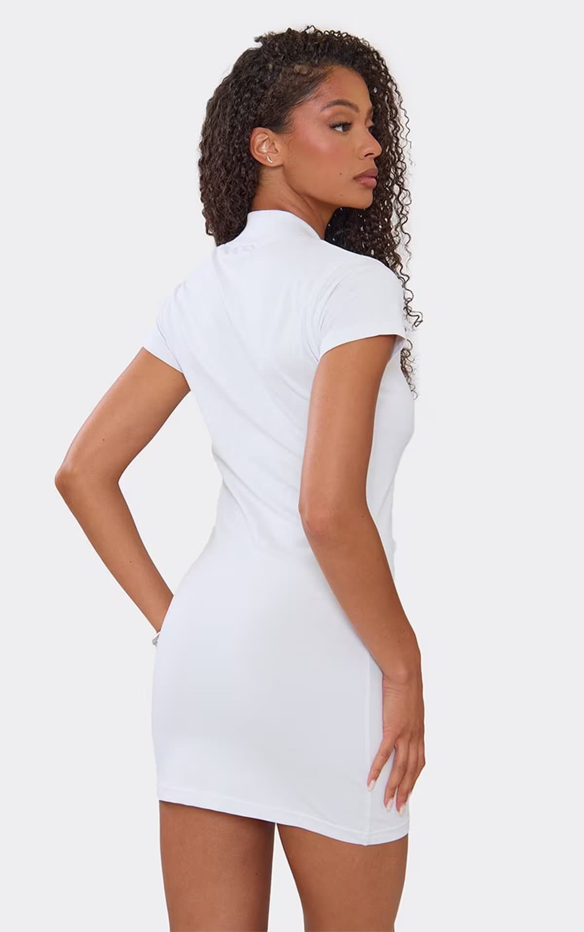 EGO Short Sleeve V Neck Mini Dress In White Cotton, Women's Size UK 6