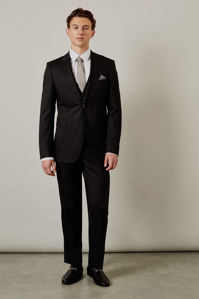 Burton Burton Men's Black Pinstripe Tailored Fit Suit Jacket - 2
