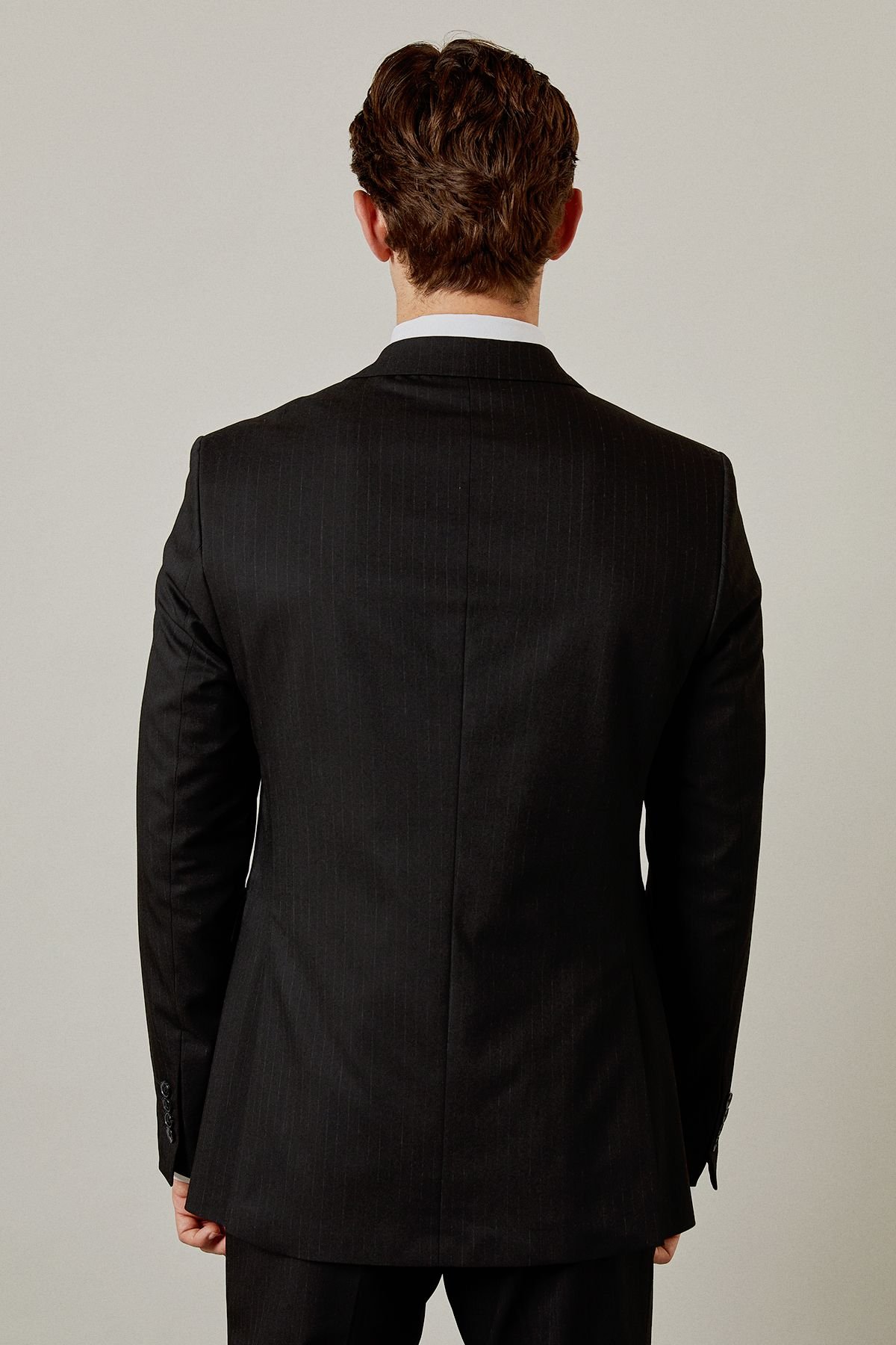Burton Burton Men's Black Pinstripe Tailored Fit Suit Jacket - 3