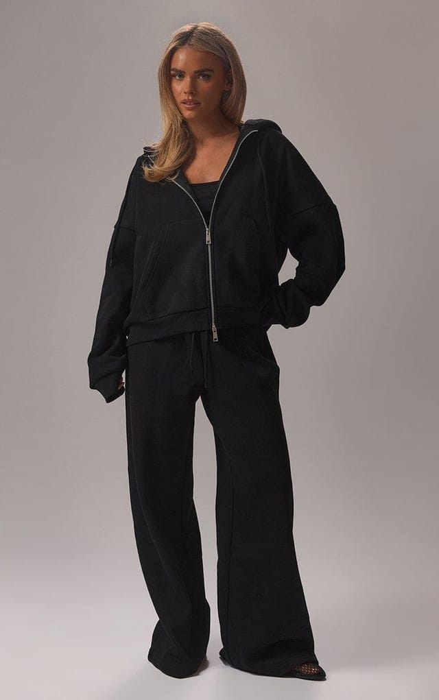EGO Long Sleeve Double Zip Oversized Hoodie In Black, Women's Size UK 6 - 2