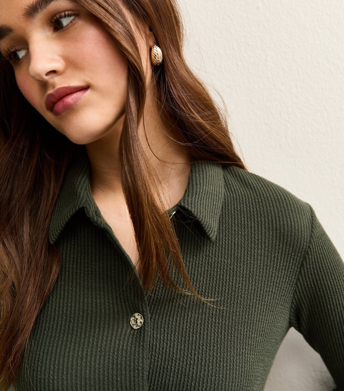 New Look Women's Khaki Button Through Collared Mini Dress New Look - 2