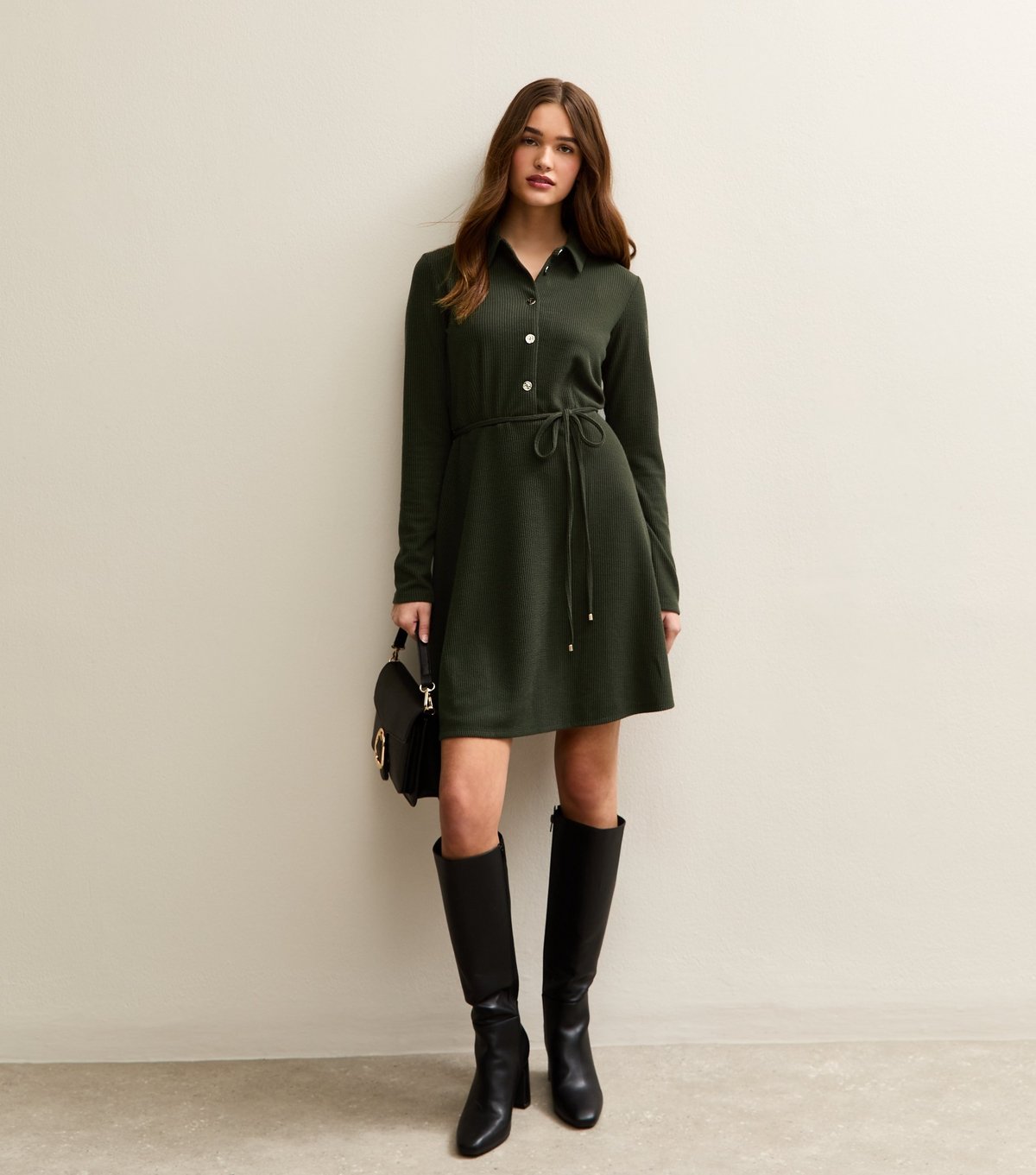 New Look Women's Khaki Button Through Collared Mini Dress New Look - 3