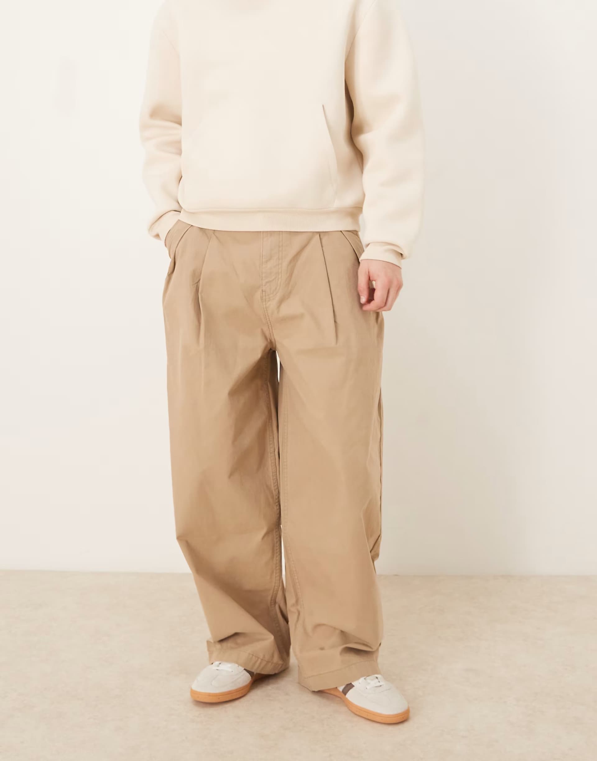 ASOS ASOS DESIGN oversized baggy chinos in beige with pleats