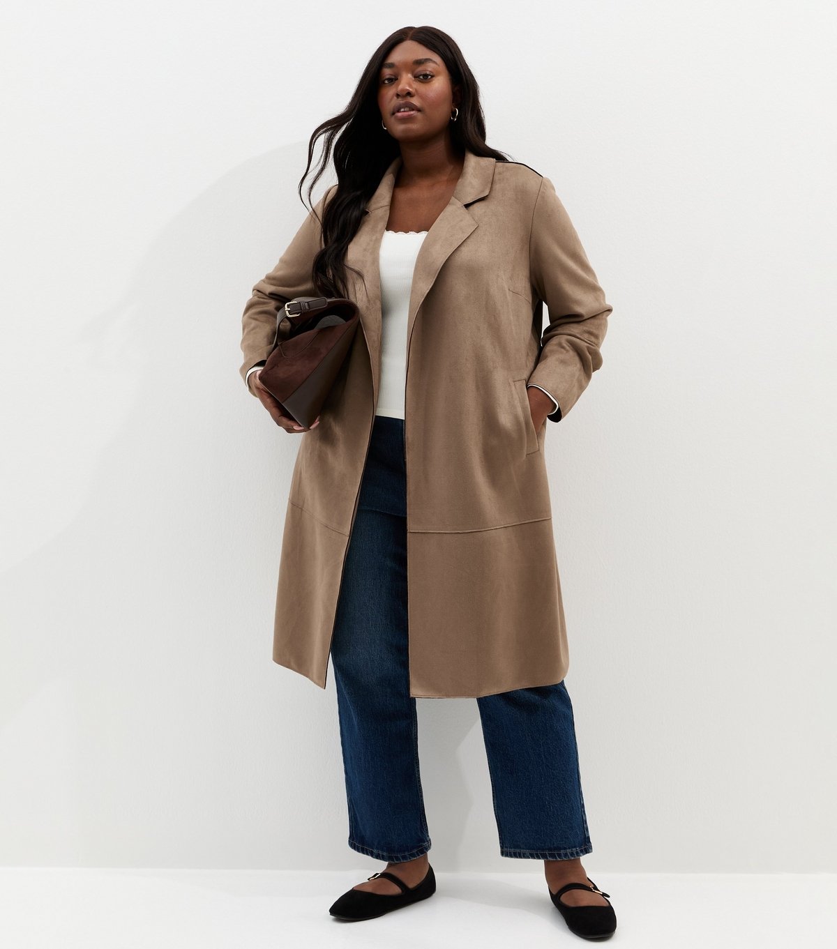 New Look Women's Plus Size Mink Faux Suede Wrap Coat Curves New Look - 3