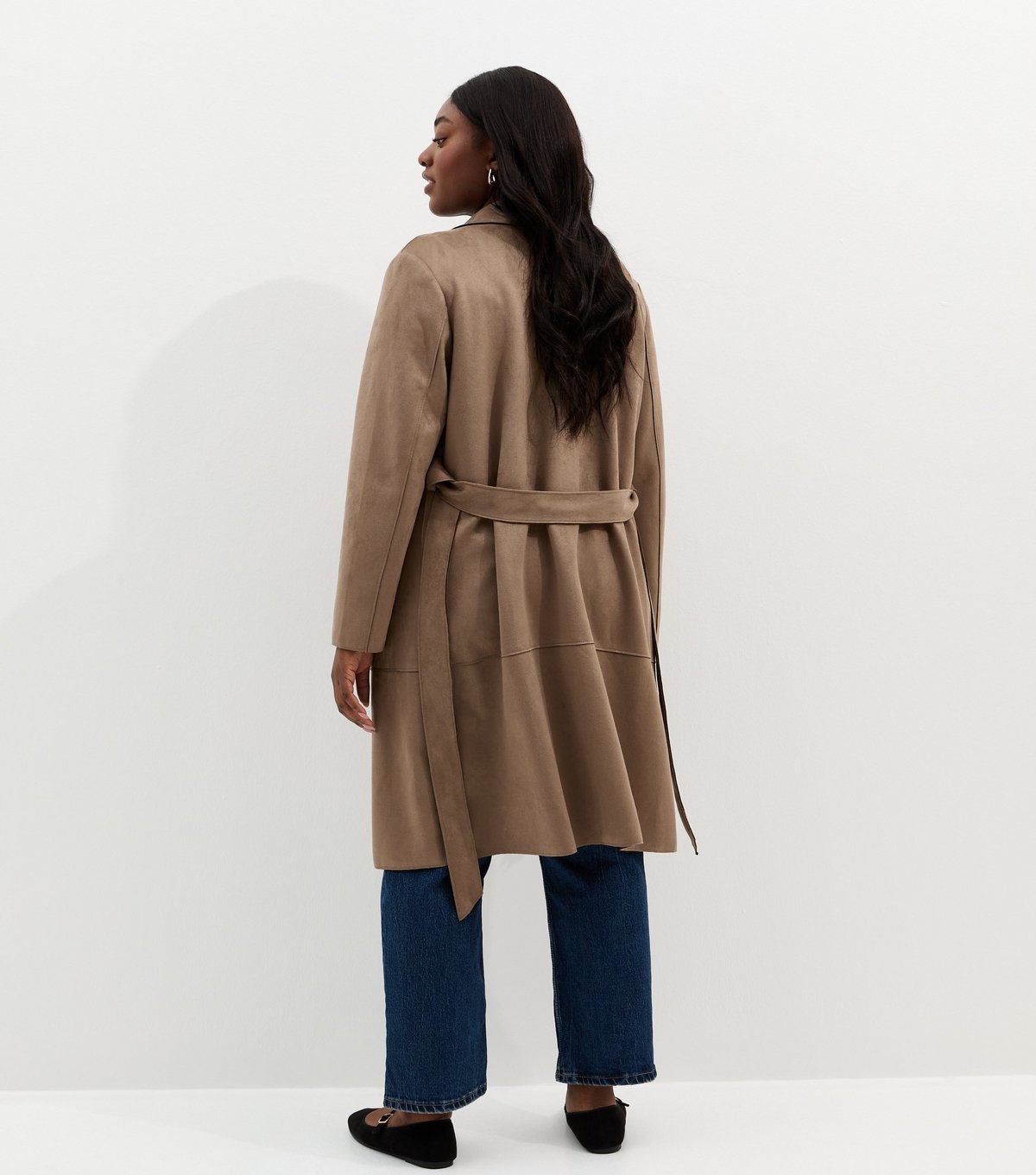 New Look Women's Plus Size Mink Faux Suede Wrap Coat Curves New Look - 4