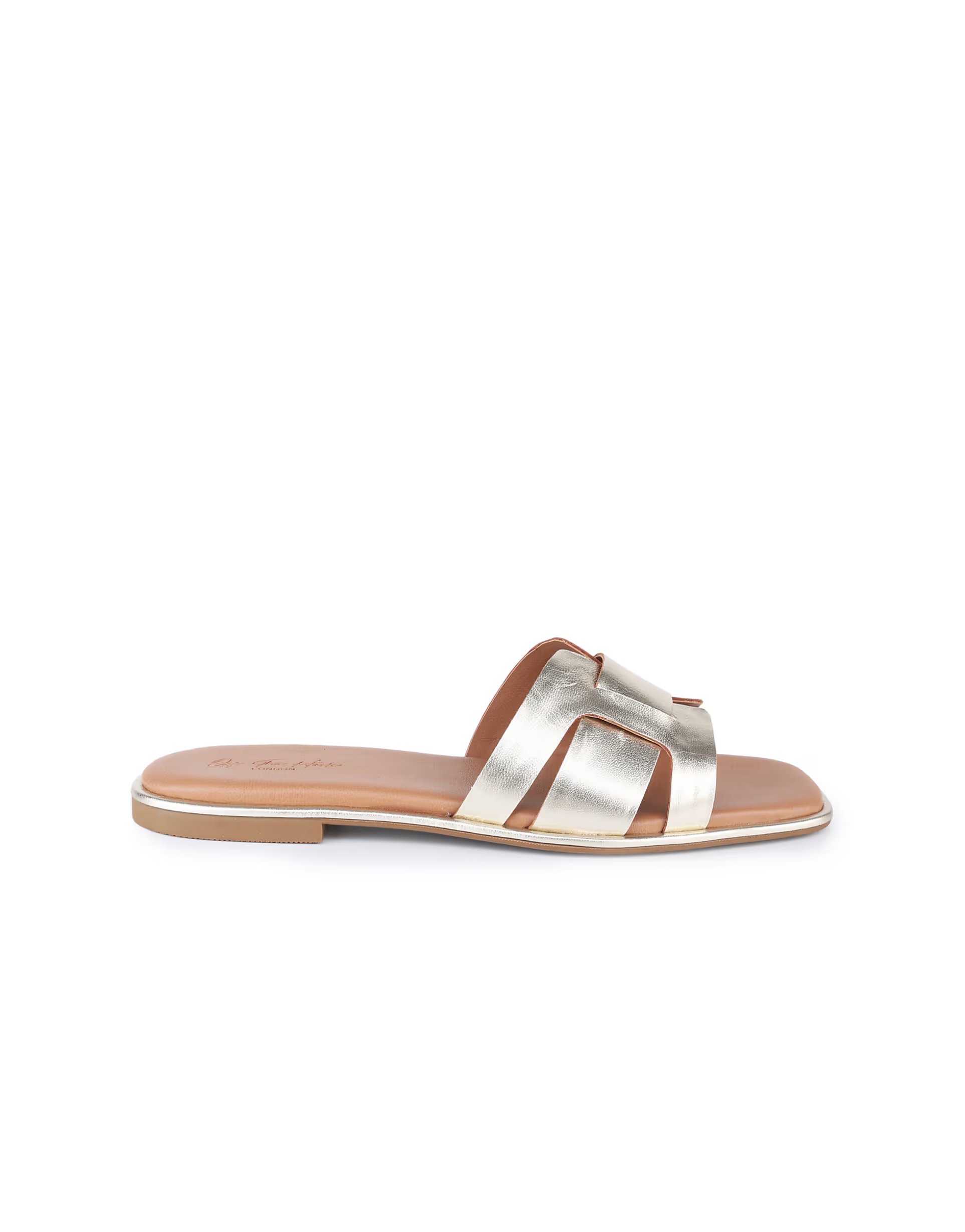ASOS Off The Hook Heath leather slip on flat sandals in gold - 1