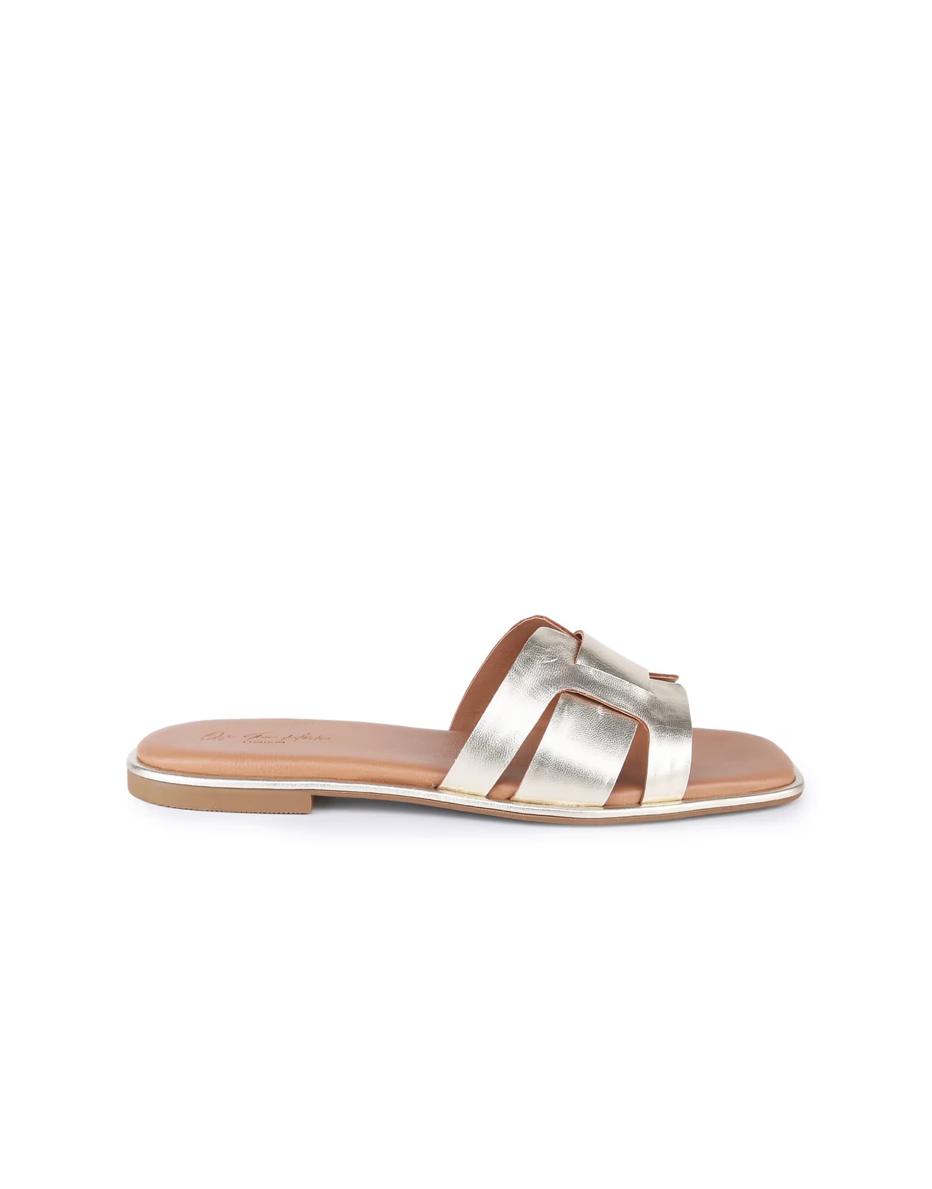 ASOS Off The Hook Heath leather slip on flat sandals in gold