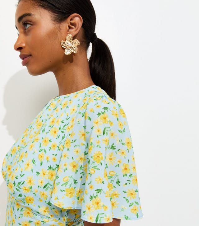 New Look Women's Blue Floral Flutter Sleeve Mini Dress New Look - 3