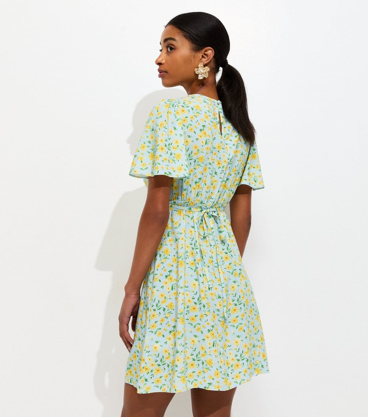 New Look Women's Blue Floral Flutter Sleeve Mini Dress New Look - 4