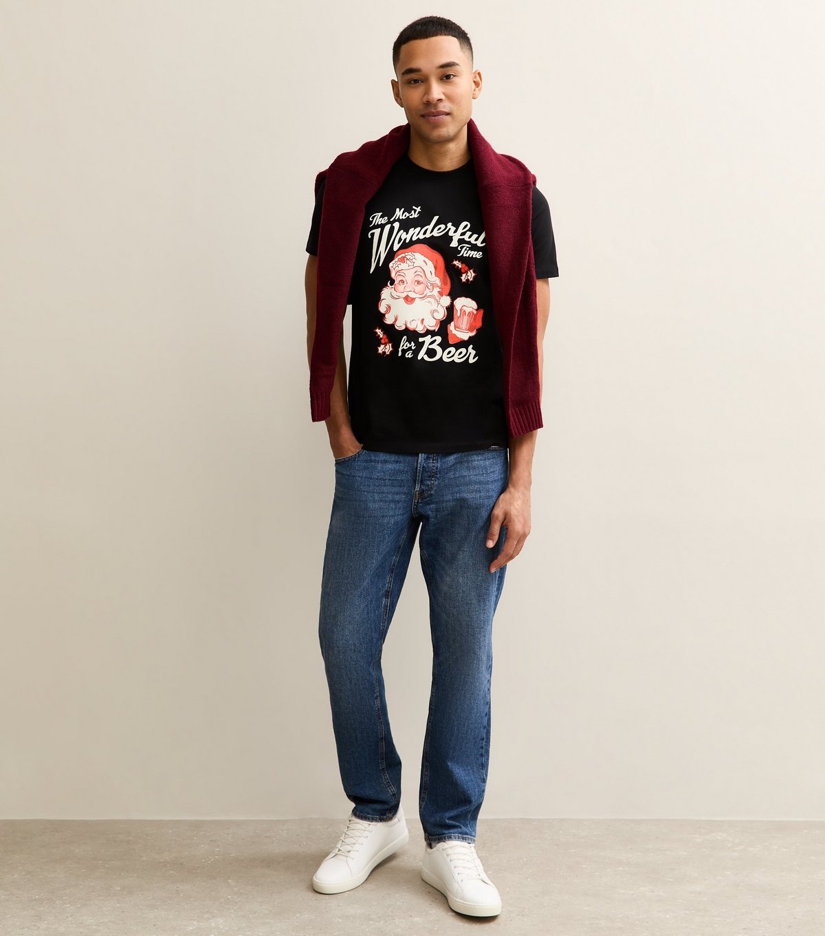 New Look Men's Black Regular Santa Beer Print T-Shirt New Look - 2