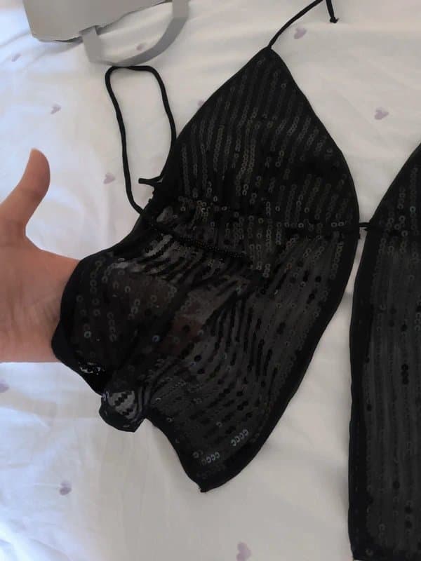 Bershka Bershka Black Sequin Halter Top – Size S