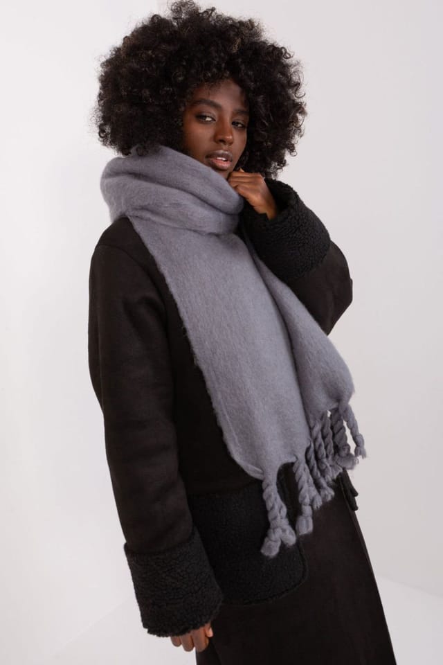 Love Lace Love Lace Women's Long Smooth Polyester Scarf with Tassels for Winter Wear in Grey - 2