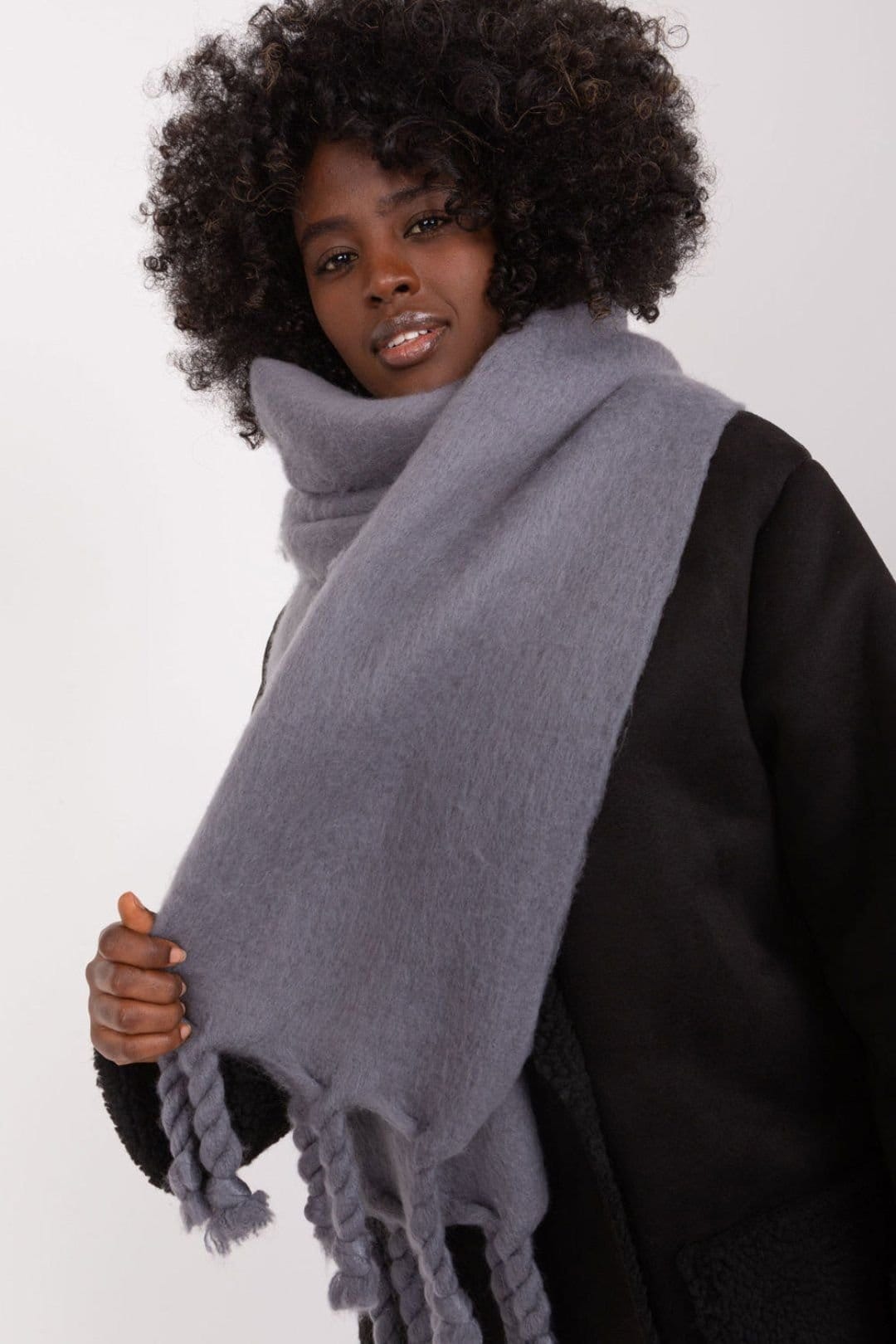 Love Lace Love Lace Women's Long Smooth Polyester Scarf with Tassels for Winter Wear in Grey - 4