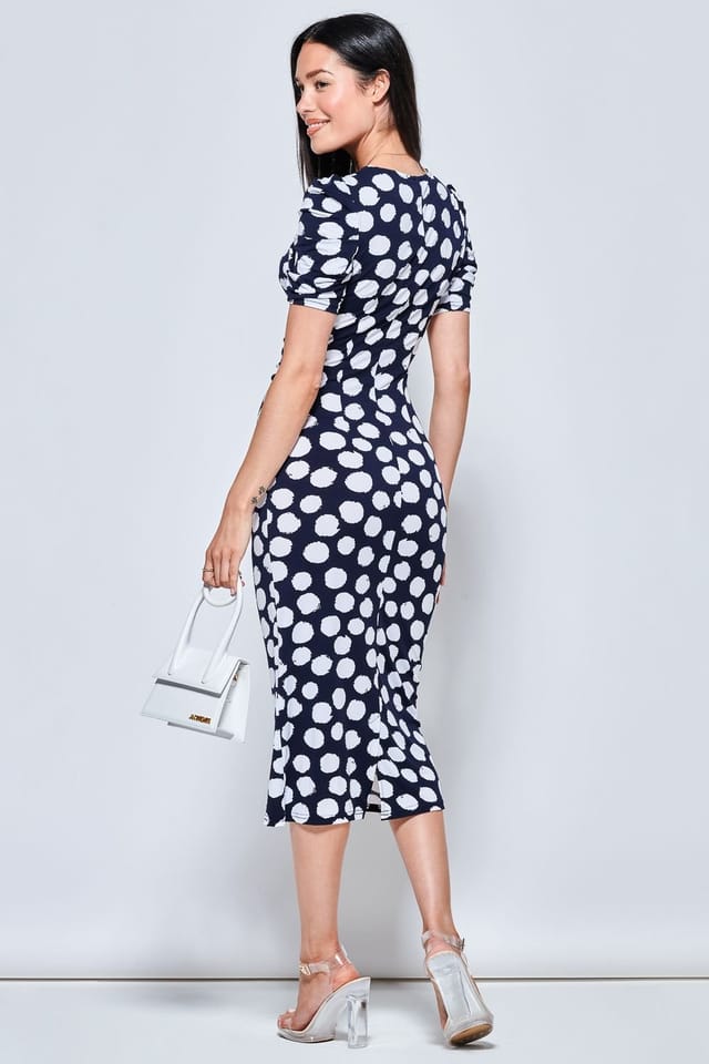 Jolie Moi Jolie Moi Women's V Neck Bodycon Midi Dress in Navy - 2