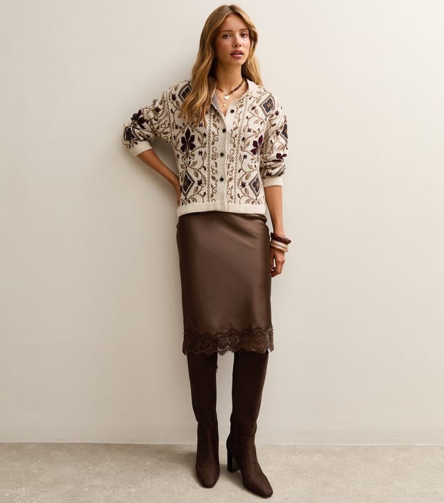 New Look Women's Brown Lace Trim Slip Skirt New Look - 3