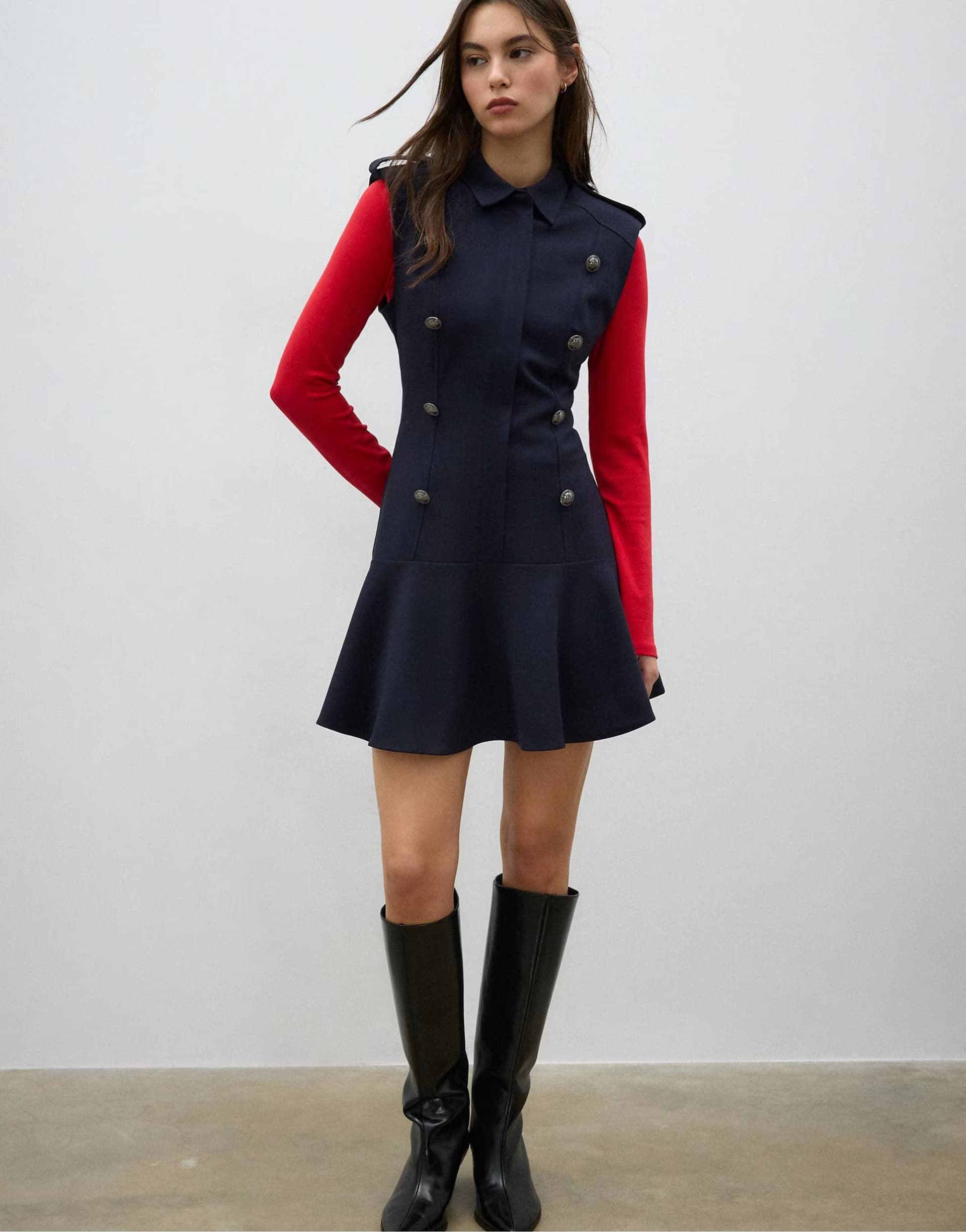 ASOS Stradivarius Short sleeveless buttoned dress in dark blue